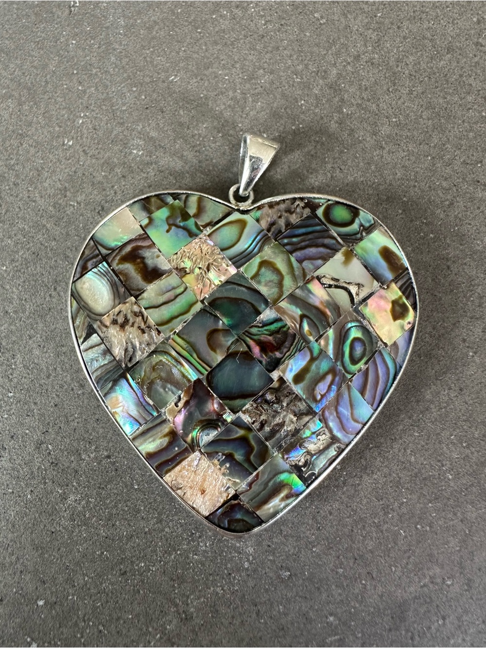 Large Abalone Mosaic Heart Pendant - Sterling Silver
